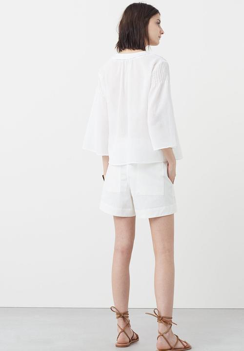 MANGO - Blouse with Shouder Pintuck Detail White