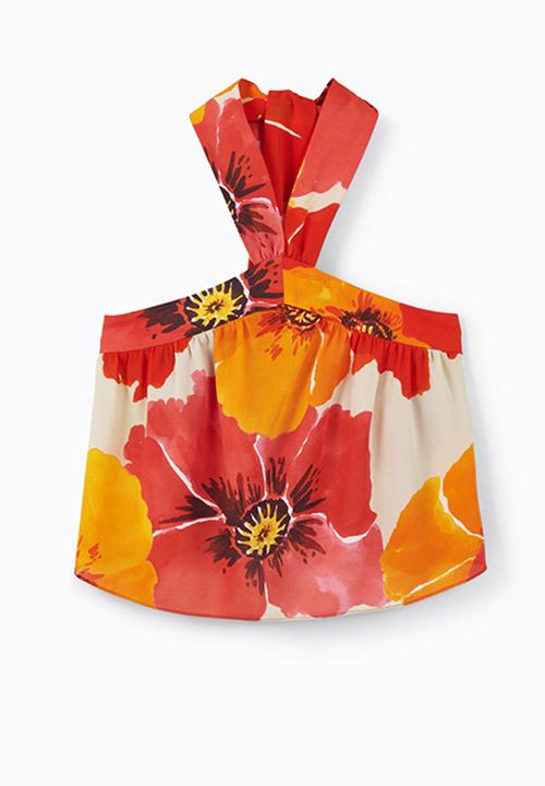 MANGO - Poppy Print Halter Top Multi-colour