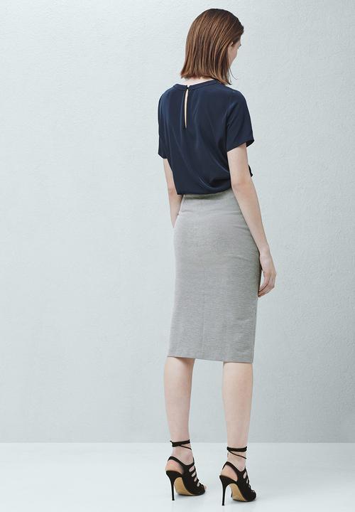MANGO - Cotton Pencil Skirt Pale Grey