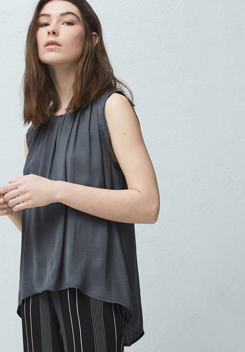 MANGO - Gathered Front Sleeveless Blouse Grey