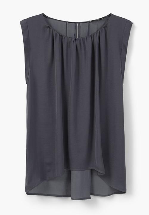 MANGO - Gathered Front Sleeveless Blouse Grey