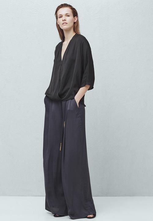 MANGO - Drape Front Blouse Black