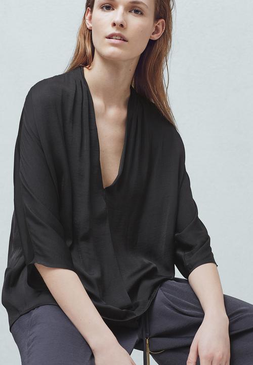 MANGO - Drape Front Blouse Black