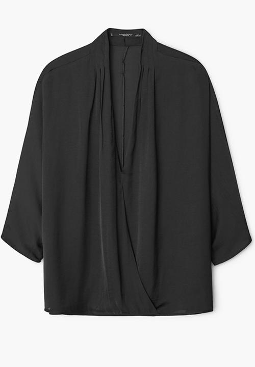 MANGO - Drape Front Blouse Black