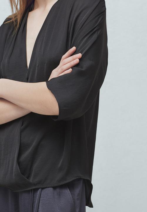 MANGO - Drape Front Blouse Black