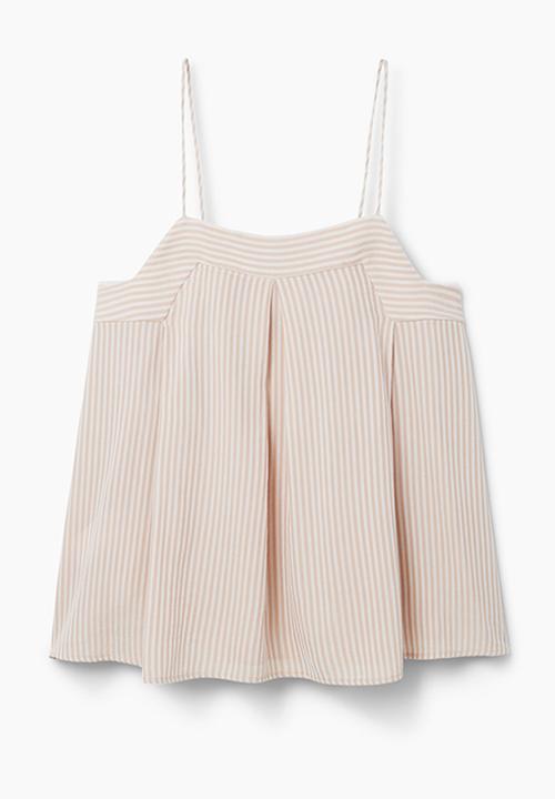 MANGO - Striped Pleated Camisole Pale Pink