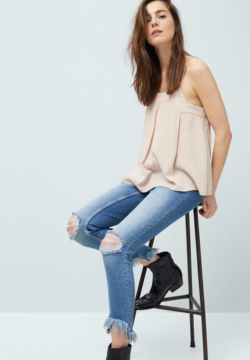 MANGO - Striped Pleated Camisole Pale Pink