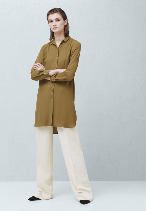 MANGO - Longer-length Shirt Khaki Green