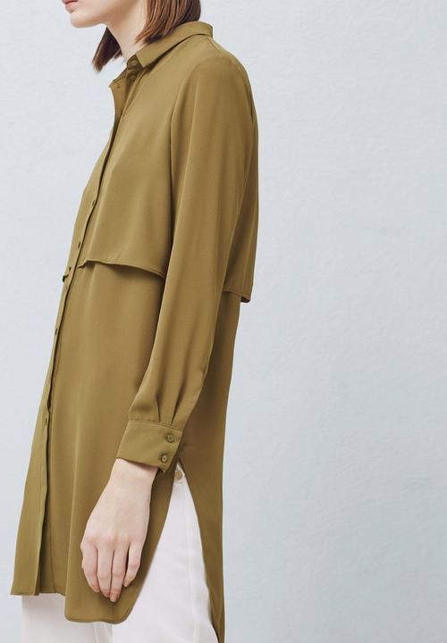 MANGO - Longer-length Shirt Khaki Green