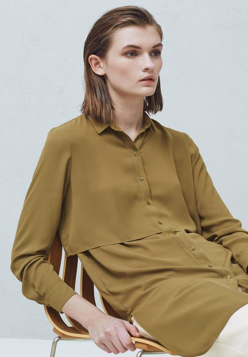 MANGO - Longer-length Shirt Khaki Green