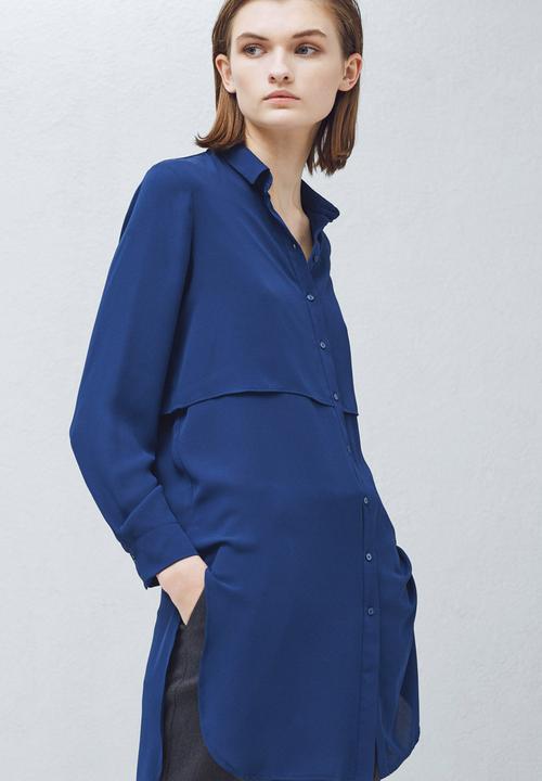 MANGO - Longer-length Shirt Mid Blue