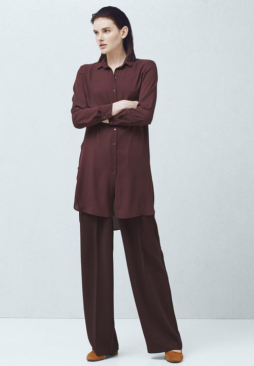 MANGO - Longer-length Shirt Dark Red