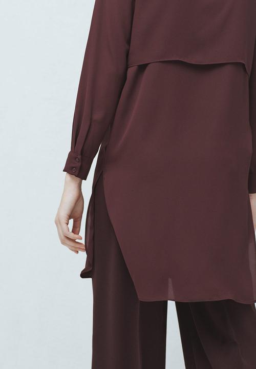 MANGO - Longer-length Shirt Dark Red