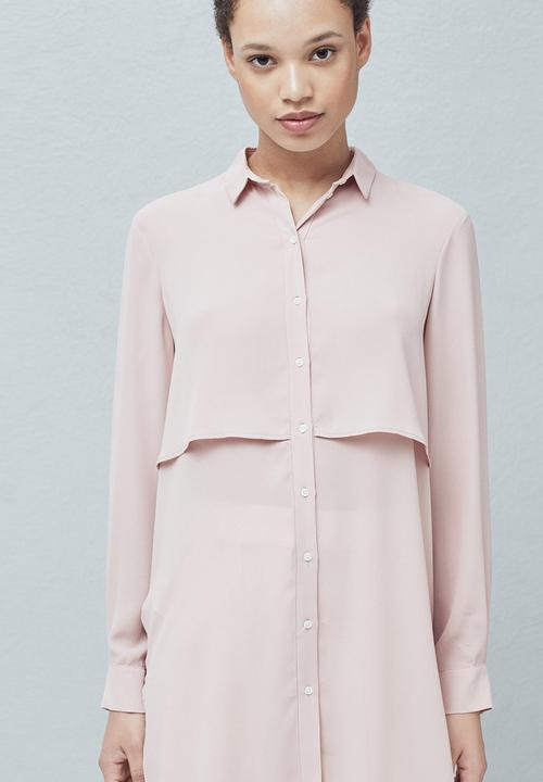 MANGO - Longer-length Shirt Pale Pink