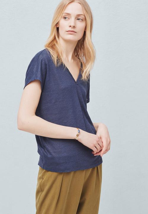 MANGO - Linen Tee Navy