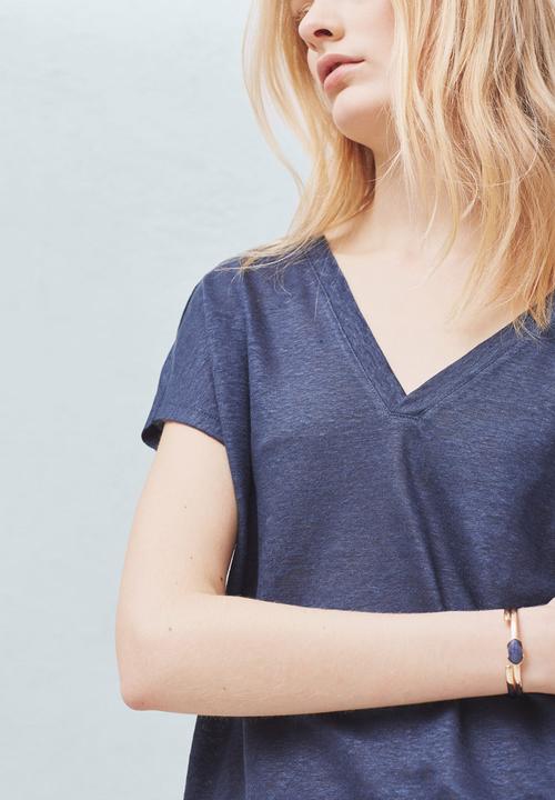 MANGO - Linen Tee Navy
