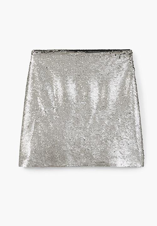 MANGO - Reversible Sequin Mini Skirt Silver