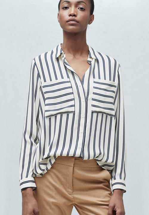 MANGO - Pocket Striped Shirt White