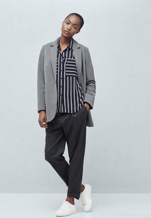 MANGO - Pocket Striped Shirt Blue and White