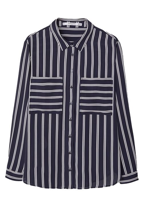 MANGO - Pocket Striped Shirt Blue and White