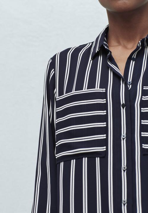 MANGO - Pocket Striped Shirt Blue and White