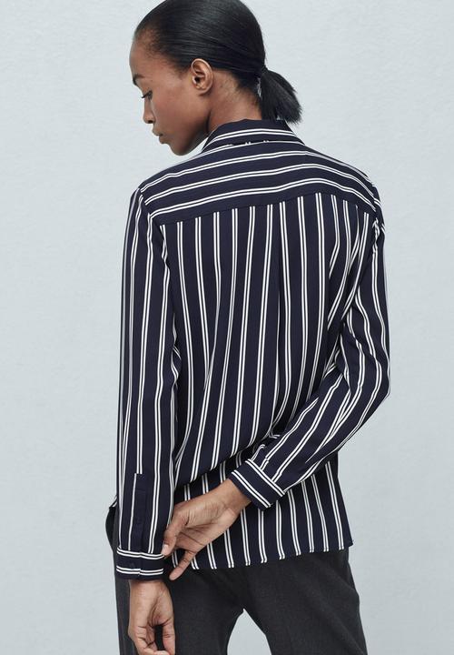 MANGO - Pocket Striped Shirt Blue and White