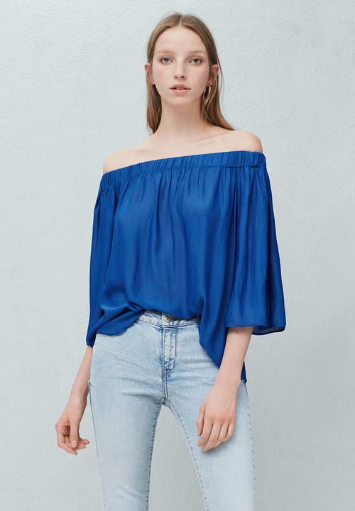 MANGO - Off-the-shoulder Blouse Blue