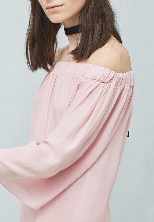 MANGO - Off-the-shoulder Blouse Pale Pink