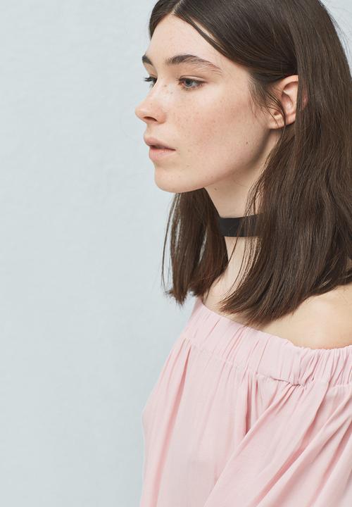 MANGO - Off-the-shoulder Blouse Pale Pink
