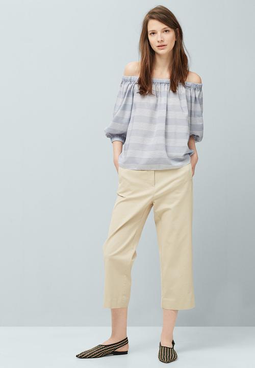 MANGO - Off-the-shoulder Striped Blouse Blue