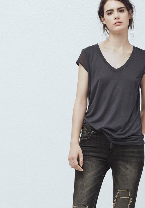 MANGO - Soft Panel T-shirt Dark Grey