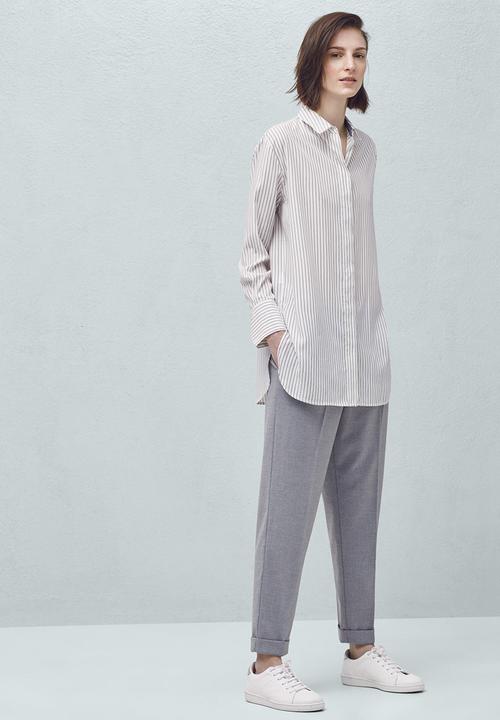 MANGO - Longer Length Striped Shirt Blue and White