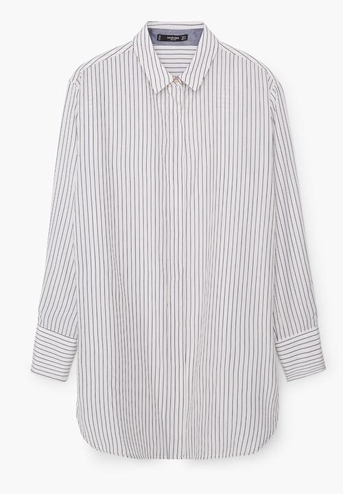 MANGO - Longer Length Striped Shirt Blue and White