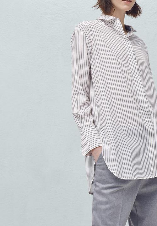 MANGO - Longer Length Striped Shirt Blue and White