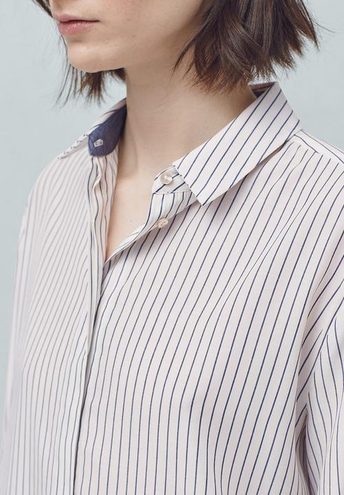 MANGO - Longer Length Striped Shirt Blue and White