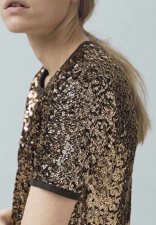 MANGO - Sequin T-shirt Gold