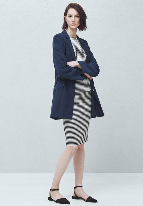 MANGO - Striped Cotton Blouse Blue and Grey