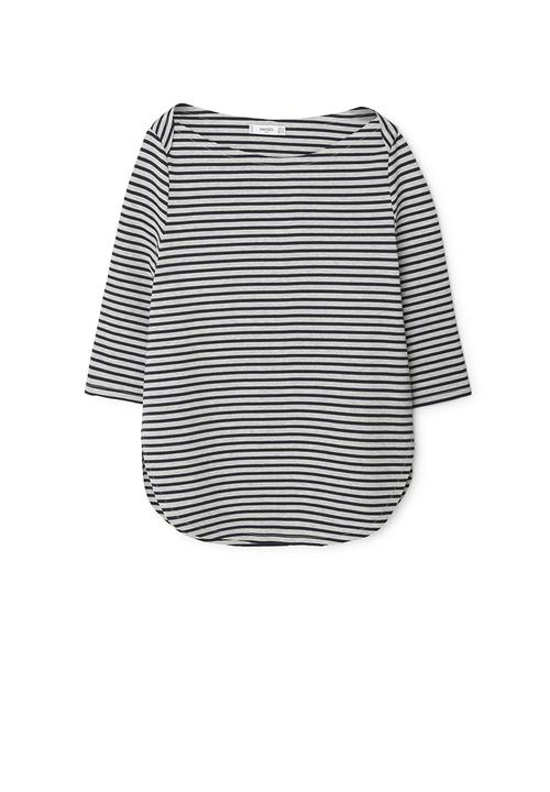 MANGO - Striped Cotton Blouse Blue and Grey