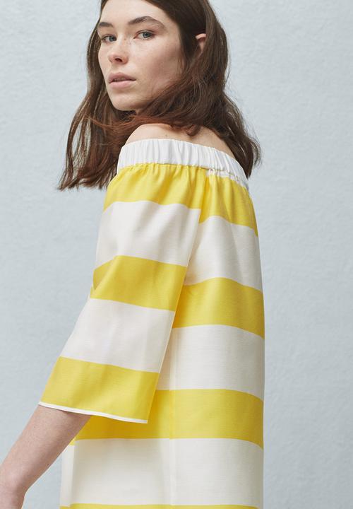 MANGO - Off-the-shoulder Striped Blouse Yellow and White