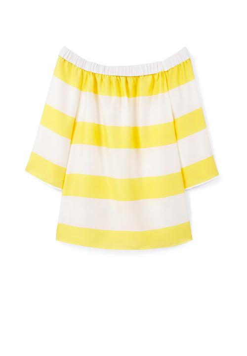 MANGO - Off-the-shoulder Striped Blouse Yellow and White