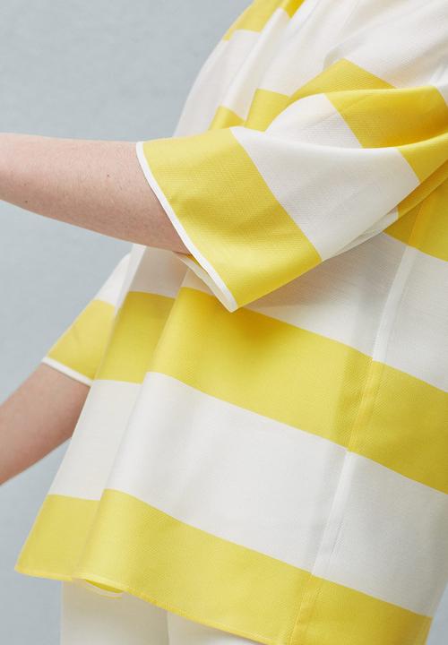 MANGO - Off-the-shoulder Striped Blouse Yellow and White