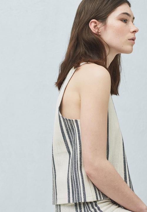 MANGO - Striped Tank Top Black and White