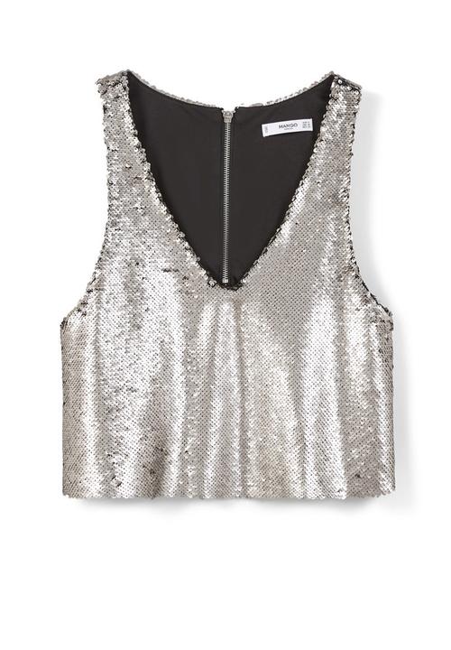 MANGO - Reversible Sequins Top Silver