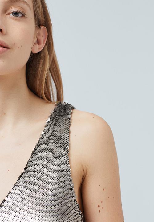 MANGO - Reversible Sequins Top Silver