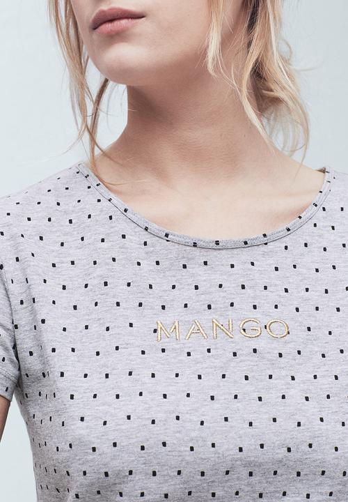 MANGO - Logo Cotton T-shirt Mid Grey