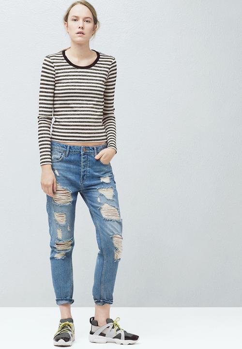 MANGO - Striped Lurex T-shirt Gold
