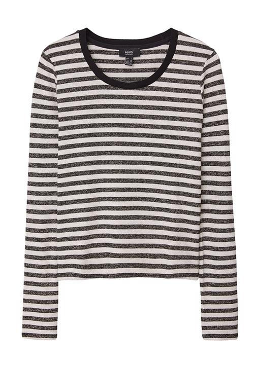 MANGO - Striped Lurex T-shirt Gold