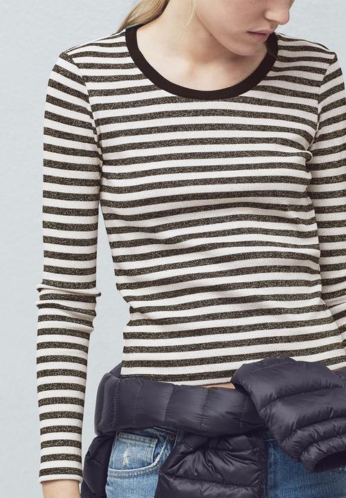MANGO - Striped Lurex T-shirt Gold