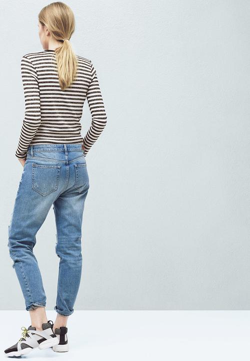 MANGO - Striped Lurex T-shirt Gold