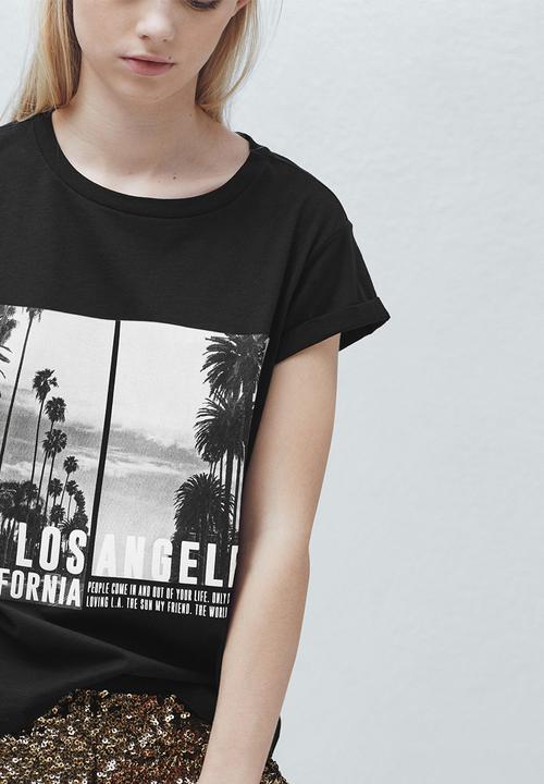 MANGO - Printed T-shirt Black